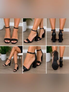 GILLIO Stylish Black Ankle-Strap Block Heel Sandals - Women